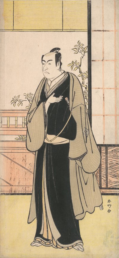 安永6年（1777年）頃の二代目市川門之助の曲乗り姿。 作： Katsukawa Shunko