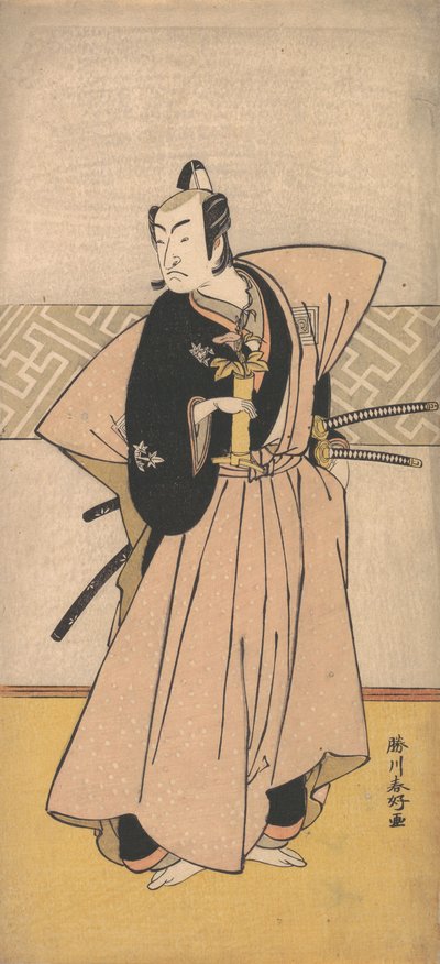二刀流の市川男女蔵（1743-1812）。 作： Katsukawa Shunko