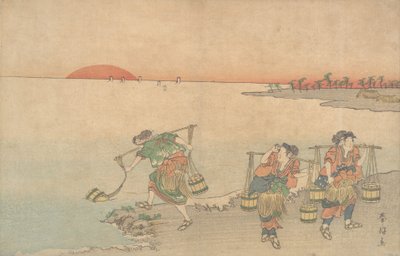 岸辺の三人の水運車 18世紀後半 作： Katsukawa Shunko