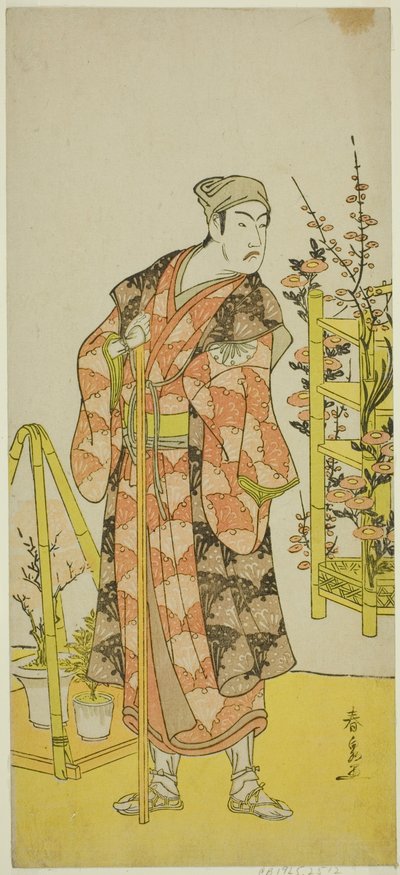 The Actor Matsumoto Koshiro IV as the Plant Seller Awashima no Yonosuke in the Play Mukashi Otoko Yuki no Hinagata, Performed at the Ichimura Theater in the Eleventh Month, 1781 作： Katsukawa Shunsen