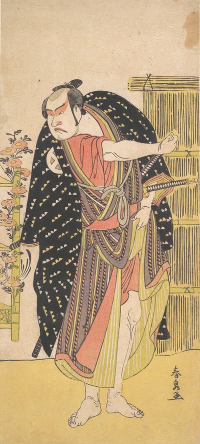 三代目大谷廣次は、高い塀のそばに立つ武士として、1785年頃。 作： Katsukawa Shunsen