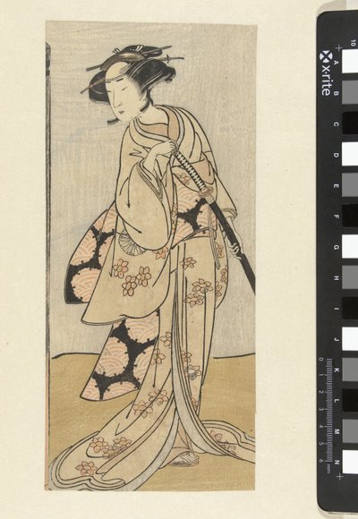 女性の役割で刀を持つ俳優 作： Katsukawa Shunsho (attributed to)