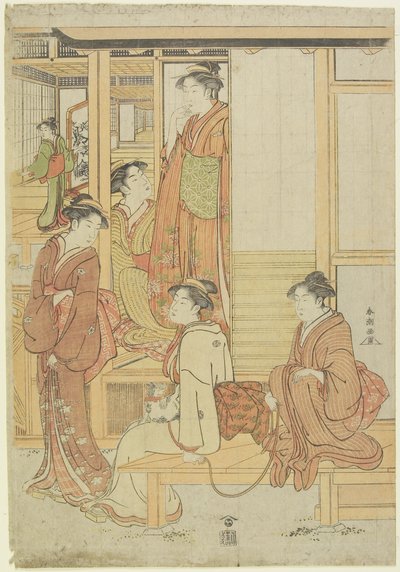 （ベランダの女性のグループ）、c。 1780年～1795年 作： Katsukawa Shunsho