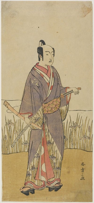 (竹笛を持つ武士役) 作： Katsukawa Shunsho