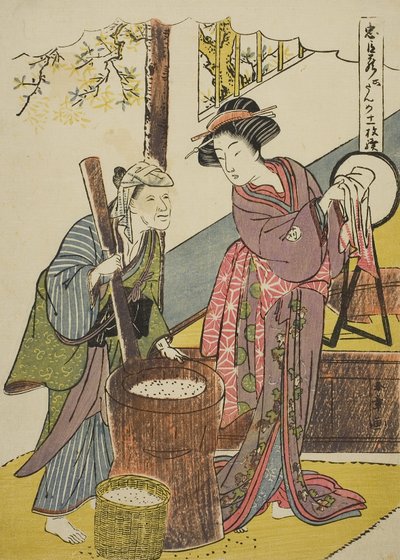 第6幕: 劇「忠臣蔵」より与一兵衛の家、1779-80年頃 (カラー木版画、中盤) 作： Katsukawa Shunsho