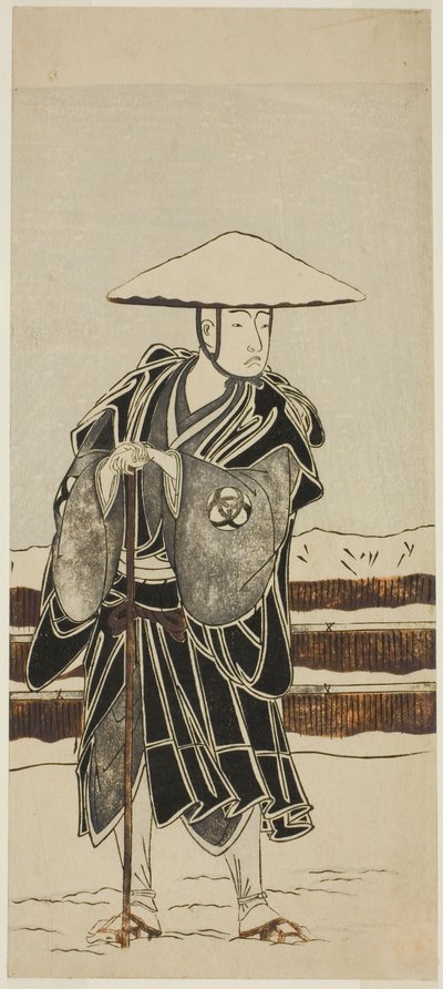 芝居「女あるじはつゆきのせかい」二部浄瑠璃「女八の木」で、西明寺時頼住職・初代坂東光五郎 Woman as Master: 初雪の世界) 作： Katsukawa Shunsho
