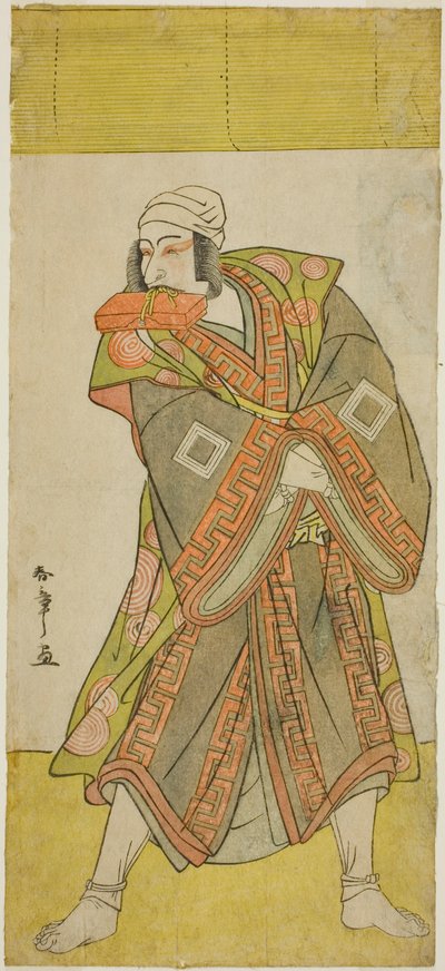 役者市川團十郎対惟喬皇子 運び屋井筒忠次に扮し、五月中村劇場で上演された大和狩野在原系図、 作： Katsukawa Shunsho