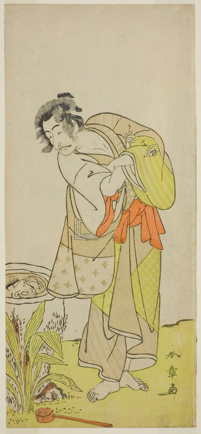 芝居志田楪葉蓬莱蘇我（?）の蘇我土三郎（?）役の俳優市川團十郎五世、1775年正月（?）森田座（?）で上演 作： Katsukawa Shunsho