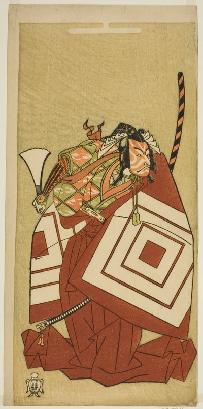 1770 年 11 月、中村座で上演された「鵺の森一葉の的」で渡辺鬼王瀧口役の俳優市川團十郎 5 世 作： Katsukawa Shunsho