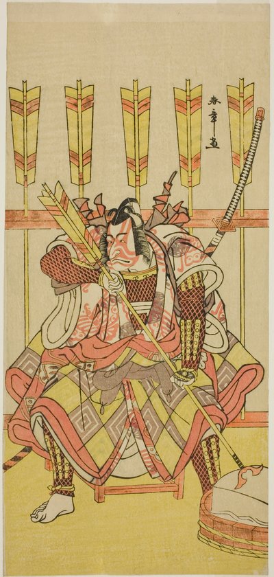 曲輪がよい小町曽我の矢野根五郎役の俳優市川団十郎 5 世、1781 年 5 月に中村座で上演 作： Katsukawa Shunsho
