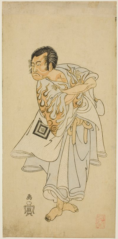 俳優三代目市川團蔵は、1768年3月、森田座で『都鳥東小町』と戯曲『なるかみ』で仙人鳴神を演じた。 作： Katsukawa Shunsho