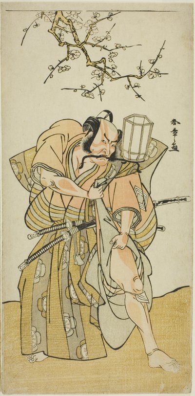 鎌倉権五郎影正役の四代目市川團蔵 1778年11月、森田座で上演された芝居日錦津井の弓取第五場 作： Katsukawa Shunsho