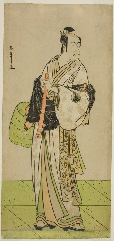 役者市川海老蔵が工藤祐経として虚無僧に変装し、1792 年に市村座で上演された若紫江戸っ子曽我 作： Katsukawa Shunsho