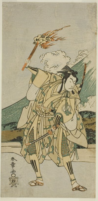 The Actor Ichikawa Monnosuke II as Soga no Goro Tokimune in the Play Haru wa Soga Akebono-zoshi (?), Performed at the Nakamura Theater (?) in the First Month, 1772 (?) 作： Katsukawa Shunsho
