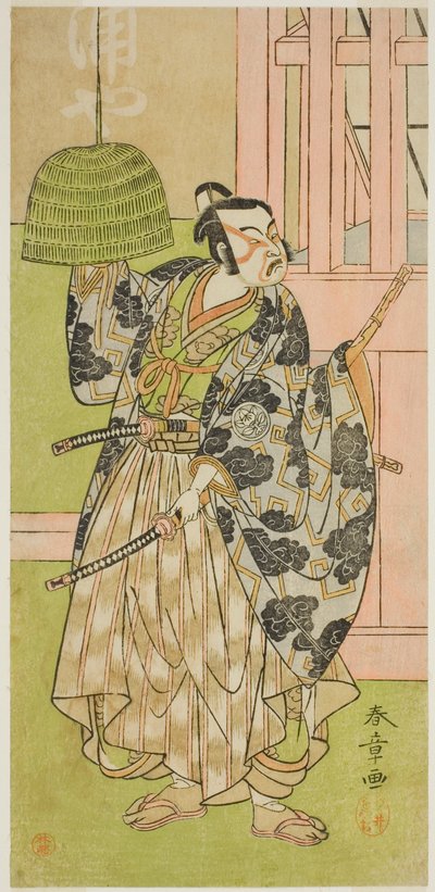 俳優の九代目市村羽左衛門、不破万左衛門役の戯曲「慶成名護屋帯」、1771年八月市村座にて上演 作： Katsukawa Shunsho