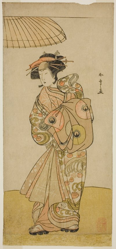 The Actor Ikushima Daikichi III as the Courtesan Naniwazu in the Play Saki Masuya Ume no Kachidoki, Performed at the Ichimura Theater in the Eleventh Month, 1777 作： Katsukawa Shunsho