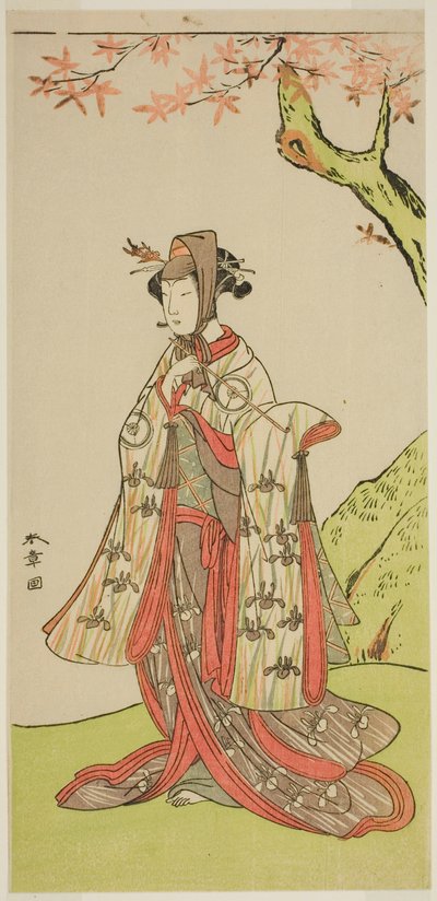 俳優の四代目岩井半四郎は、1773 年 3 月に中村劇場で上演された和田坂森映画鏡の桜姫 (桜姫) として演じました。 作： Katsukawa Shunsho