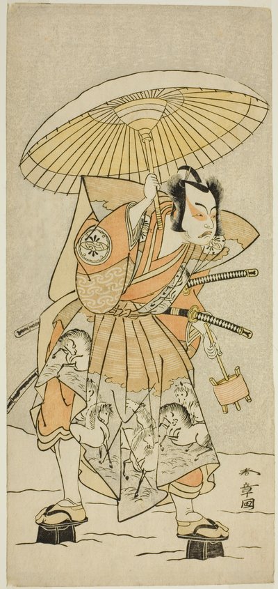 1772 年 11 月に森田座で上演された伊豆暦芝居の願日で梶原源太景時役の中村十三二世 作： Katsukawa Shunsho