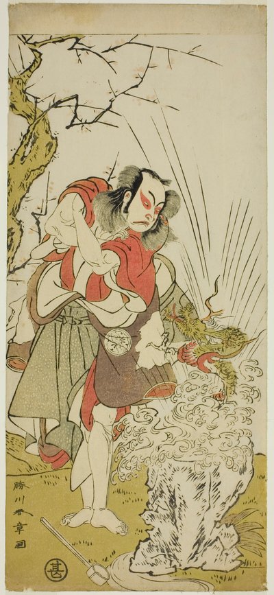 芝居「京成もみじの打掛」(?) の雄七役の中村十三二世、1772 年 7 月 (?) 森田座 (?) で上演 作： Katsukawa Shunsho