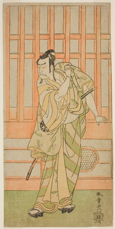 The Actor Nakamura Nakazo I as Kudo Saemon Suketsune (?) in the Play Sakai-cho Soga Nendaiki (?), Performed at the Nakamura Theater (?) in the First Month, 1771 (?) 作： Katsukawa Shunsho