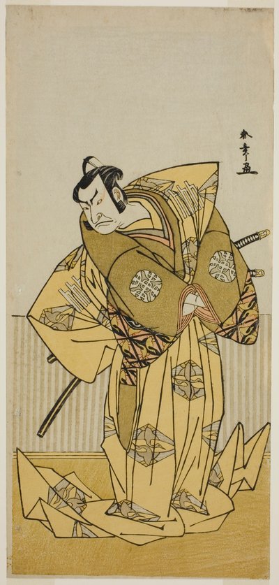 1778 年 2 月に市村劇場 (?) で上演された芝居「ここきまぜて曽我隆夫 (?)」で工藤祐経 (?) を演じた俳優中村中蔵 (?) 作： Katsukawa Shunsho
