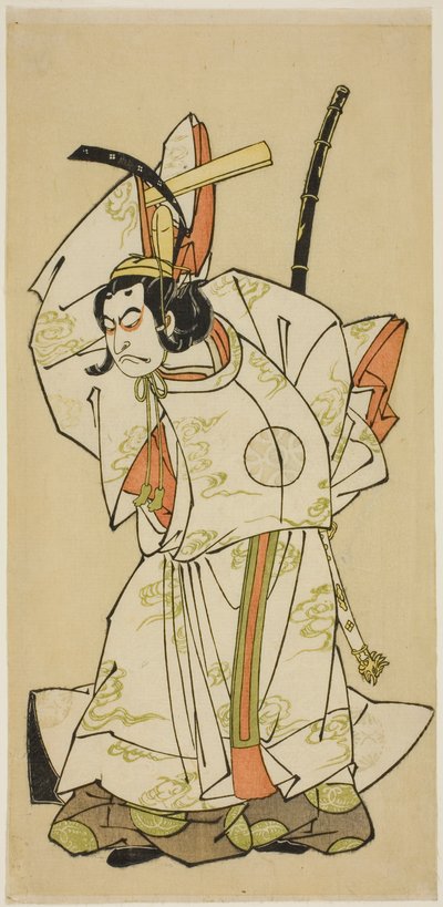 1773年、11月、中村座で上演された芝居「ごひいき勧進帳」で高麗皇子役の中村中蔵初代 作： Katsukawa Shunsho
