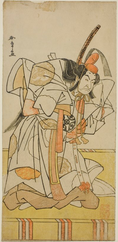 1778 年 11 月、森田座で上演された芝居「錦追の弓取」の高広宮としての俳優中村中蔵初代 作： Katsukawa Shunsho