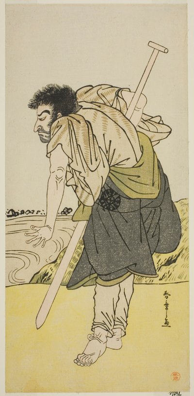 芝居「江戸名勝みどり蘇我」で大日坊としての俳優中村仲蔵初代、1779 年 2 月に森田座で上演 作： Katsukawa Shunsho