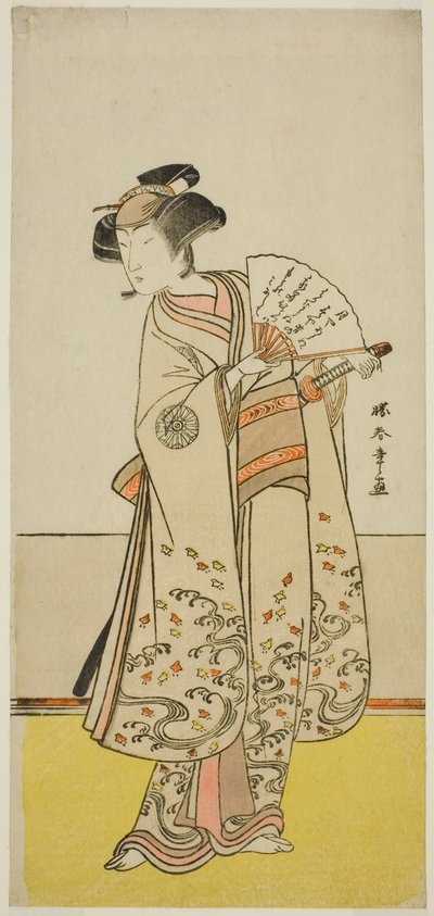 芝居志田楪葉蓬莱曽我(?)の大磯の虎(?)役の俳優中村能生初代、1775年正月(?)森田座(?)上演 作： Katsukawa Shunsho