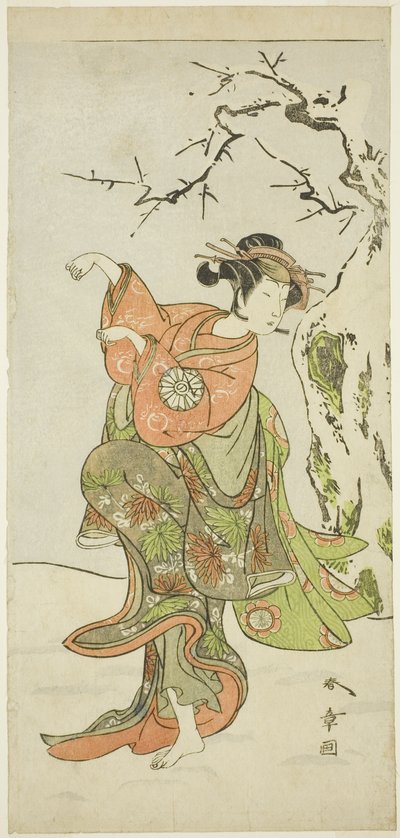 芝居伊豆暦芝居の願日第二部舞踊（正沙ごと）古居の狐妻役の中村能塩夫初代、森田座で初演から 十一月の日 作： Katsukawa Shunsho