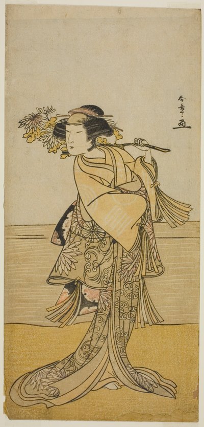 1777 年 11 月、市村劇場で上演された稚児鳥居とびいりきつねで姥ヶ岳の女狐役の中村富十郎初代 作： Katsukawa Shunsho