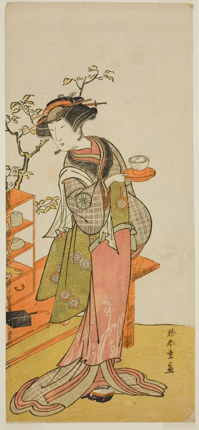 劇中のウェイトレス大竹としての俳優中村富十郎初代中村富十郎 1777年最初の月に中村劇場で上演された稚児鈴青柳曽我 作： Katsukawa Shunsho