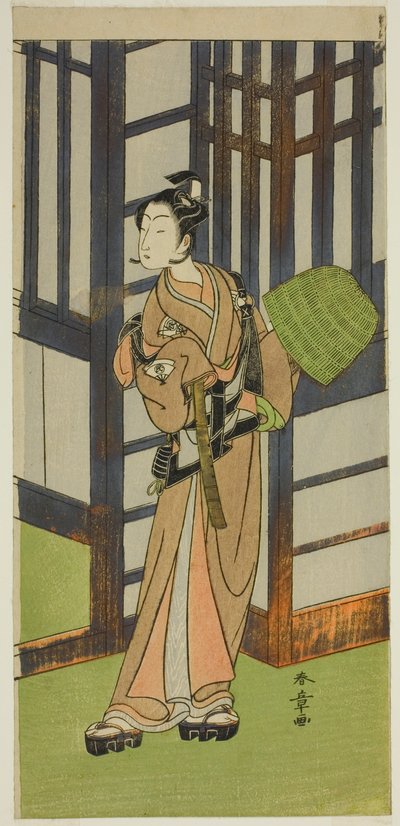 役者 初代尾上民蔵 毛和坂の少将 振袖きさらぎ曽我で虚無僧に変装 1772年二月市村座にて上演 作： Katsukawa Shunsho