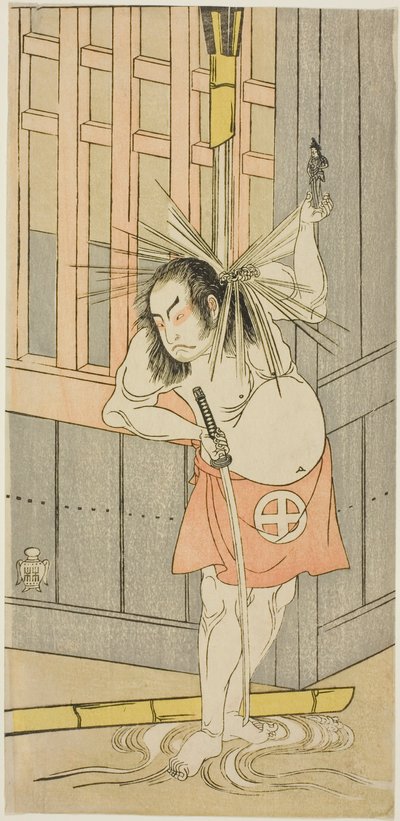 三代目俳優大谷広治、おそらく『富士の雪懐景蘇我』の茜屋半七役、1770年正月十五日より市村座にて上演 作： Katsukawa Shunsho