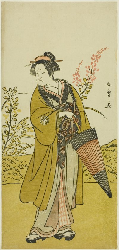 芝居「歌舞伎の花万代蘇我」で大妻役を演じた初代大谷友右衛門、1781 年 4 月に市村座で上演 作： Katsukawa Shunsho