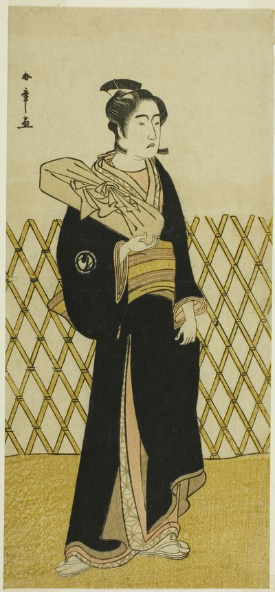 俳優 三代目沢村宗十郎 芝居師田長者柱の理髪次郎吉役 1781年八月中村座 作： Katsukawa Shunsho