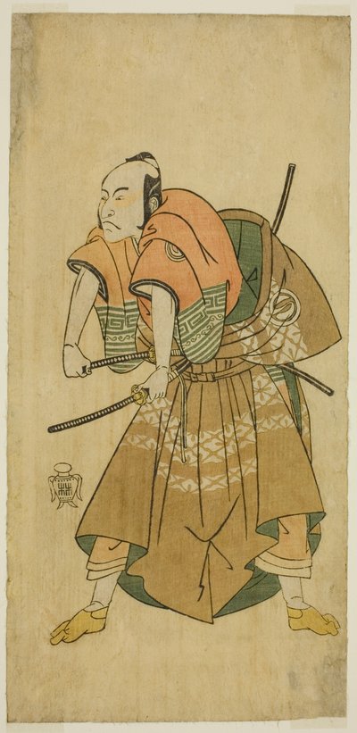 1768年二月、市村座(?)で上演された「秋遠蘇我大曲返し(?)」で、二代目沢村宗十郎が近江の言田(?)を演じた(?) 作： Katsukawa Shunsho