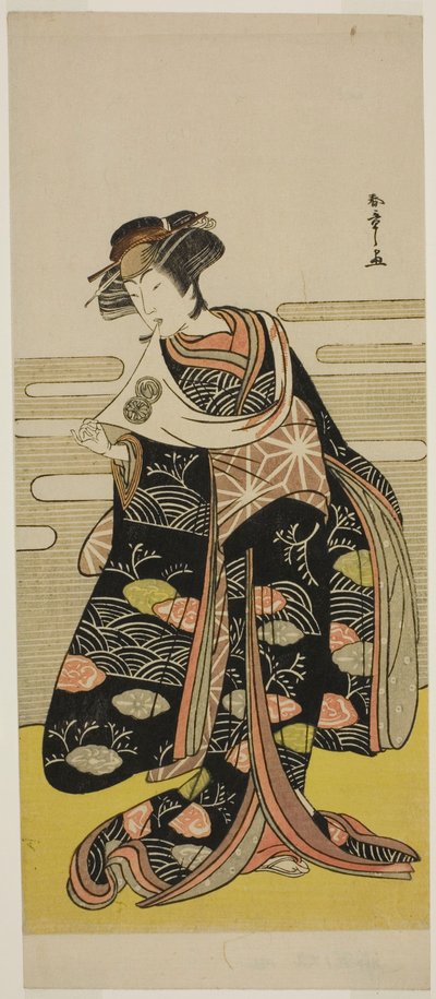 1778 年 11 月、市村座で上演された芝居増屋咲梅の勝鬨で竜姫に変装した三代目瀬川菊之丞。 作： Katsukawa Shunsho