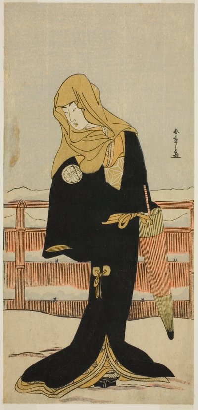 三代目瀬川菊之丞、角国屋綱に変装した女官のスホ役、1781 年、11 月に中村座で上演された芝居「四天王殿のきせわた」 作： Katsukawa Shunsho