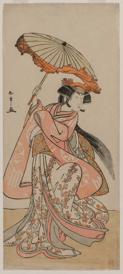 日傘を差して踊る役者瀬川菊之丞Ⅱ世 作： Katsukawa Shunsho
