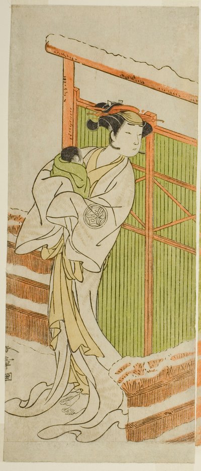 芝居伊豆暦芝居の願実で茂雄役の二代目俳優山下金作、1772年、11月、森田座で上演 作： Katsukawa Shunsho