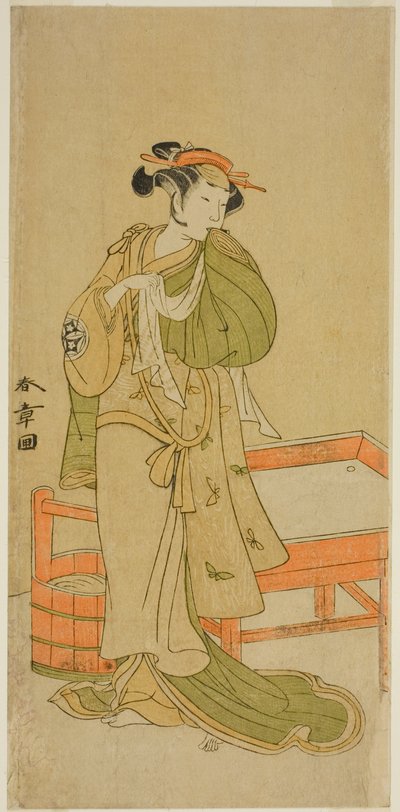 芝居伊豆暦芝居の願実で茂雄役の二代目俳優山下金作、1772年、11月、森田座で上演 作： Katsukawa Shunsho