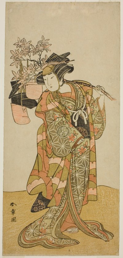1775年11月、中村座で上演された花相雲源氏引出で、烏帽子売りの二代目山下金作 作： Katsukawa Shunsho