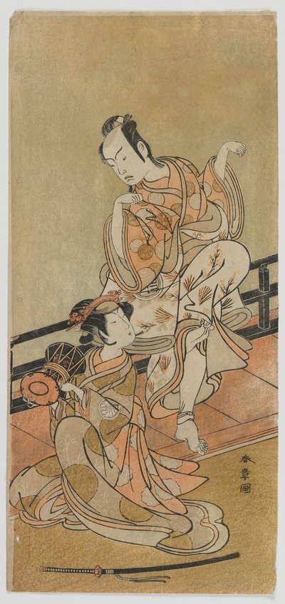 The Actors Arashi Sangoro II as Tadanobu and Segawa Kikunojo III as Shizuka Gozen in the Play Yoshitsune and the Thousand Cherry Trees, Edo period 作： Katsukawa Shunsho