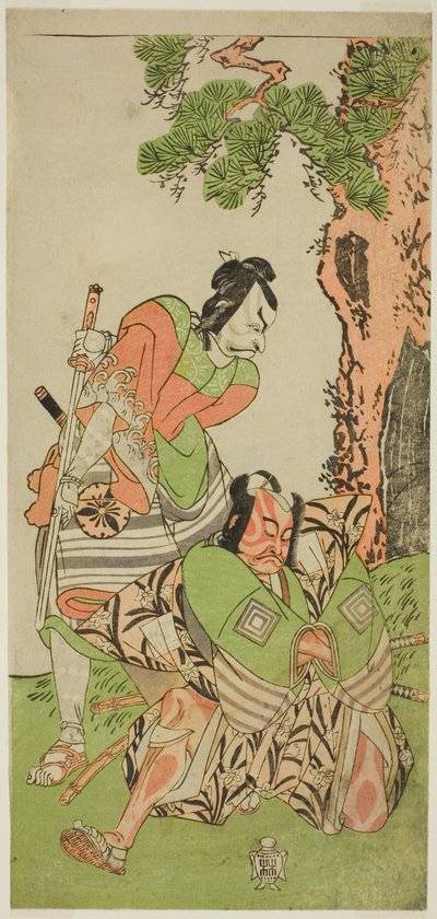 The Actors Ichikawa Danzo III as I no Hayata Tadazumi (right), and Matsumoto Koshiro II as Osada no Taro Kagemune Disguised as Yatsurugi Zaemon (left), in the Play Nue no Mori Ichiyo no Mato, Performed at the Nakamura Theater in the Eleventh Month, 1770 作： Katsukawa Shunsho