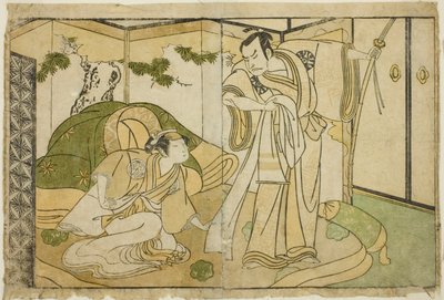 The Actors Nakamura Nakazo I as Taira no Kiyomori (right), and Yamashita Kinsaku II as Tokiwa Gozen (left), in the Play Nue no Mori Ichiyo no Mato, Performed at the Nakamura Theater in the Eleventh Month, 1770 作： Katsukawa Shunsho