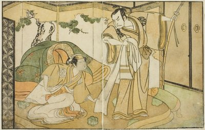 The Actors Nakamura Nakazo I as Taira no Kiyomori (right), and Yamashita Kinsaku II as Tokiwa Gozen (left), in the Play Nue no Mori Ichiyo no Mato, Performed at the Nakamura Theater in the Eleventh Month, 1770 作： Katsukawa Shunsho