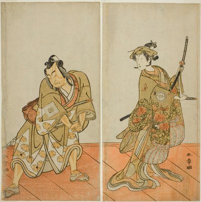 The Actors Segawa Kikunojo III as Aigo no Waka (right), and Ichikawa Yaozo II as Hachio-maru Aratora (left), in the Play Chigo Sakura Jusan Kane, Performed at the Ichimura Theater in the Eleventh Month, 1774 作： Katsukawa Shunsho