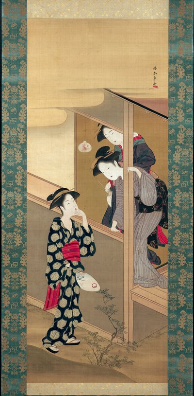 ベランダで談笑する美女3人 作： Katsukawa Shunsho