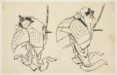 ダンジュロVまたはVI、歌舞伎俳優、ありがとうの役割（2つの研究）、c.1815-1849（紙にインク） 作： Katsushika (school of) Hokusai
